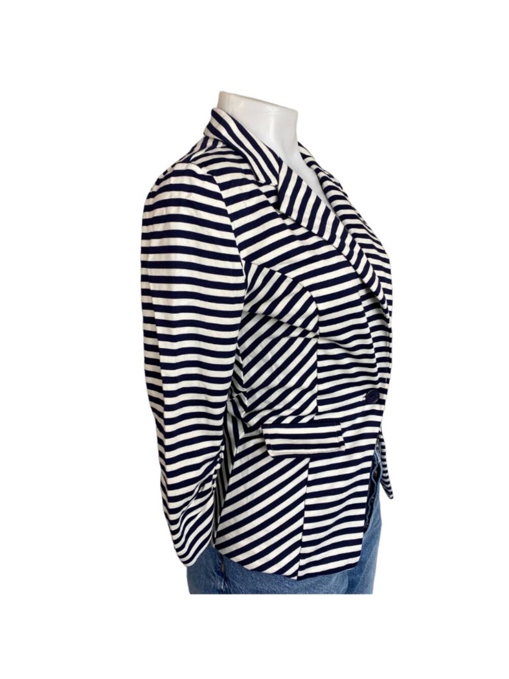 Striped Navy & White Blazer Jacket Womens Small Body Central Rayon Blend - Picture 4 of 10
